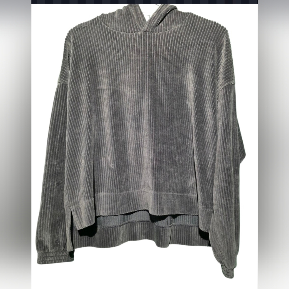 Aerie Women's Gray Corduroy Hoodie Medium EUC - PTP 24 - Length 24 - Picture 2 of 4